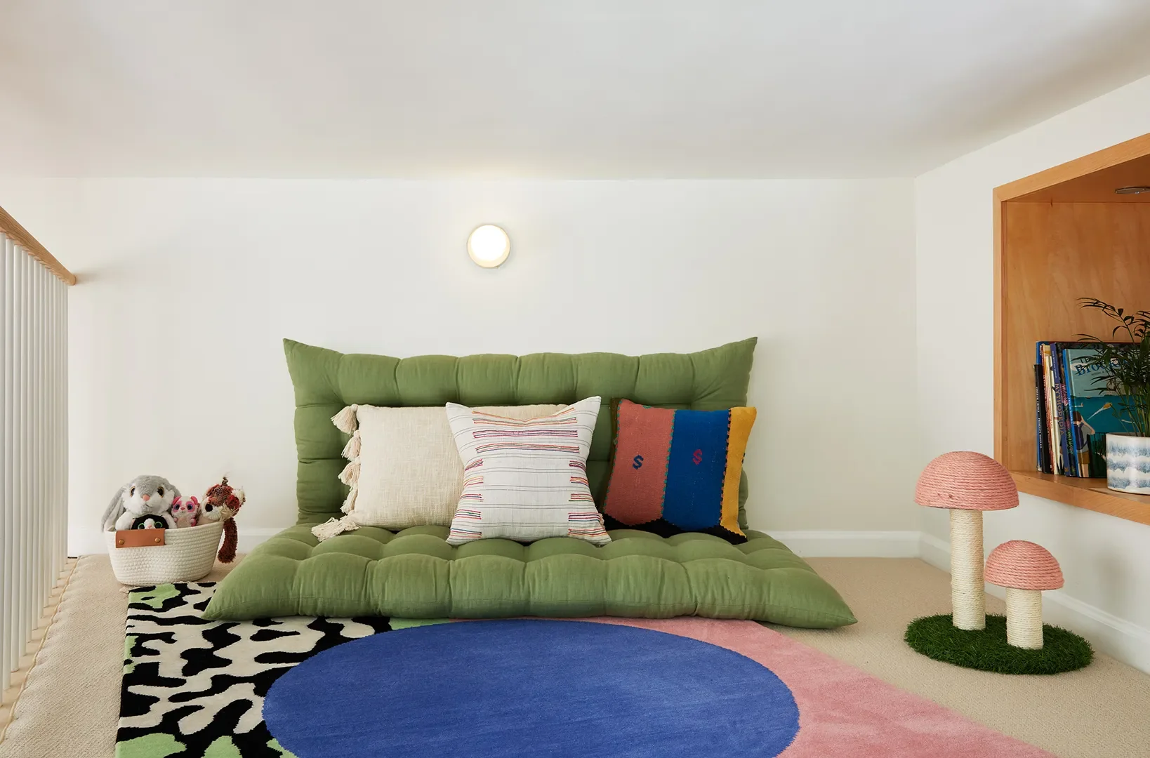 Commune Hand-Knotted Rug,Aelfie; Floor Cushions,Etsy. Photography by Sean Litchfield