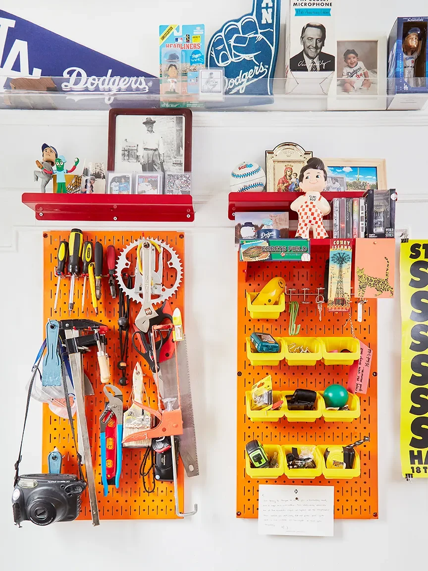 Orange pegboard tool storage