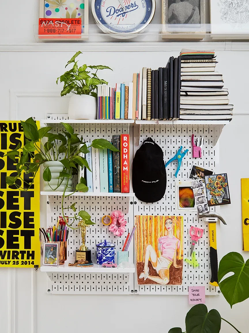 Pegboard storage with shelves